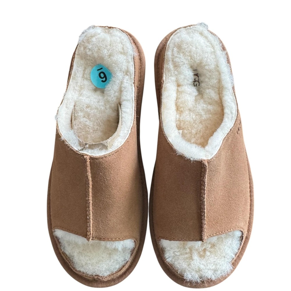 UGG Slippers Mens Size 6 Brown Suede Shearling‎ Lined Mule Slip On Comfort